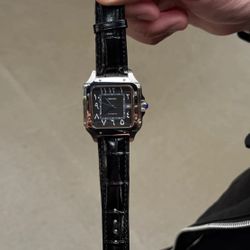 Seiko Mod: Santos Black - Arabic Dial Leather Strap