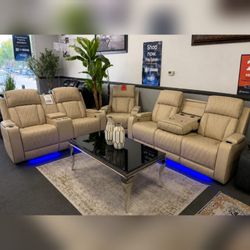 Luxury High Quality beige breathing leather 3 pc power reclining sofa set for livingroom