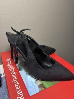 Geeyea Black Pointed Toe Slingback Stiletto Heels