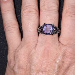 PRINCESS CUT AMETHYST COLORED CRYSTAL RING