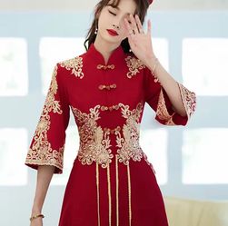 Red Mid length Tea Ceremony Dress / Cheongsam
