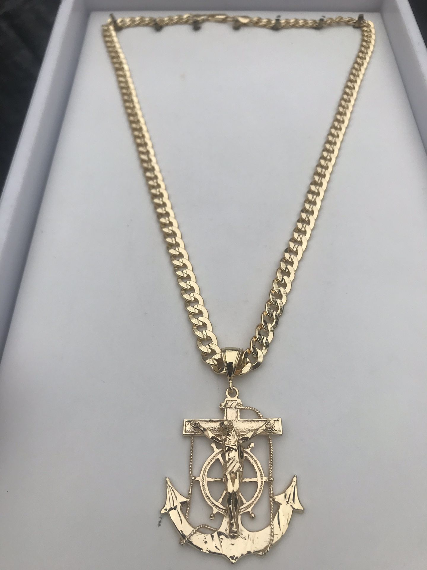 14k Gold filled Cuban link chain with anchor charm