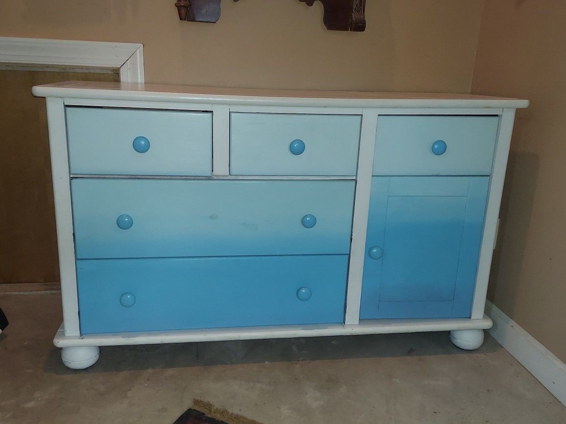 White Blue Ombre Painted Solid Wood Dresser