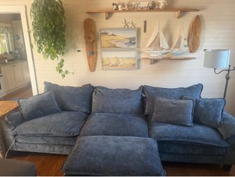 Blue couch plus ottoman