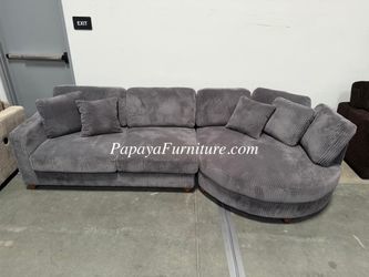 New Modern Designer Sectional Couch Big Round Curve Chaise Set Dark Gray Fabric Staging Stage Furniture Contemporary Style Grey Discount Sofa Living