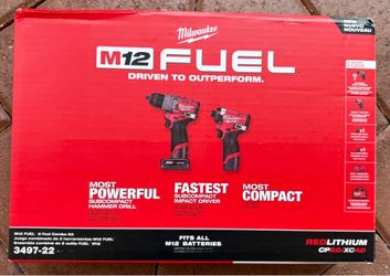 Milwaukee M12 FUEL Hammer Drill & Impact Driver Combo Kit 3497-22 w/ Batteries