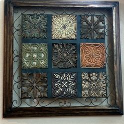 Large Decorative Tile & Metal Scroll Wall Art – Rustic Mediterranean Style