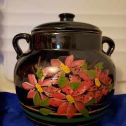 Vintage Stoneware Cookie Jar, Hand Painted