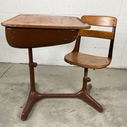 Vintage Kids Mid-Century Wood & Metal Industrial School Desk for Students W/ Storage 🚚 Available