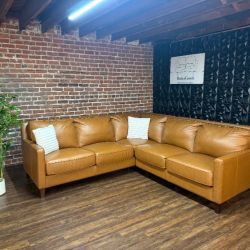 Delivery Available Costco L shape leather brown sectional sofa couch retails 3700