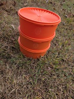 3 Pc. Set Vintage 70's Orange Canisters Tupperware 