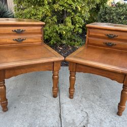 Mid Century Solid Wood Dresser Chest of Drawers  Nightstand End Table Set