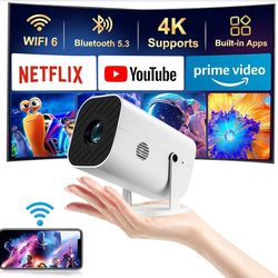 Mini Projector With Wifi And Bluetooth, 1080P Portable Supports Smartphones/TV Stick/iPad/PS5/Laptop/HDMI/USB