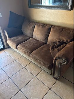 Brown suede leather couches