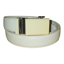 Cream Leather Belt with Silver Buckle