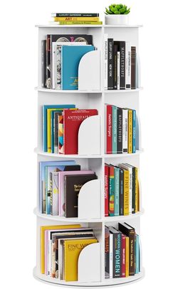 SpaceAid 4 Tier Rotating Bookshelf Tower, Spinning Bookcase Lazy Susan, Revolving 360 Book Shelf Storage Round Carousel, Vertical Rotate Turning Spira