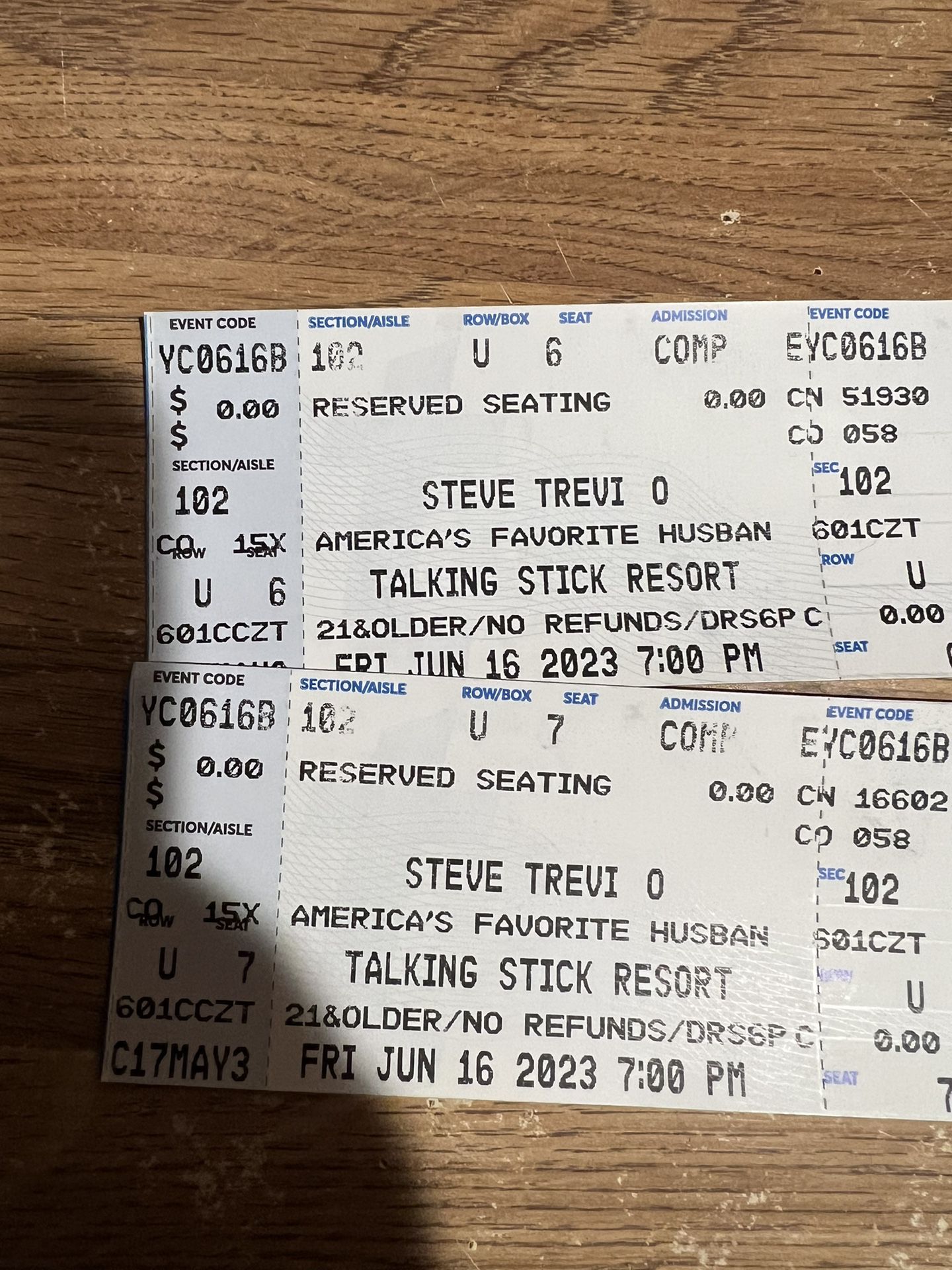 2 Tickets For Steve Treviño 