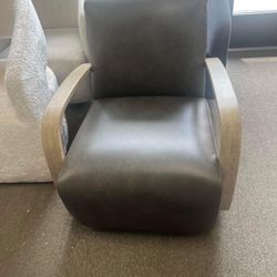 CHITA Swivel Accent Chair with U-shaped Wood Arm Fossil Gray & Gray Wood(Cracks do not affect use)