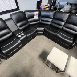 Leather Black Reclining Sectional $1599🖤
