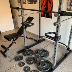 Gym Equipment - Plates - Bench- Squat Rack 