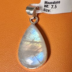 Rainbow MoonStone Teardrop Pendant For Necklace Sterling Silver 925 NEW