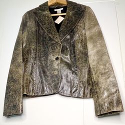 Distressed Leather Blazer, Women’s Medium 