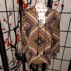 Notations Ladies Size Small Tunic Blouse W/Quilt Style Art/Size Small