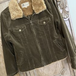 NEW Junior’s Corduroy Women’s Olive Jacket w/Faux Fur Size Jr.’s Large from Nordstrom Org. $68