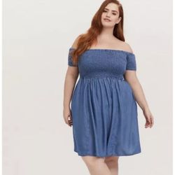 Torrid Chambray Smocked Dress 2X