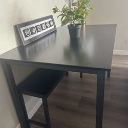 Black Wooden Table And Stool 