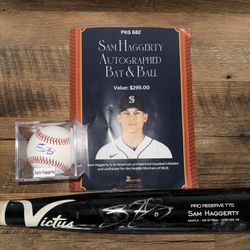 Autographed Sam Haggerty Bat and Baseball