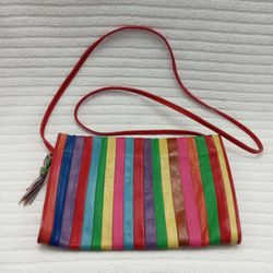 VINTAGE Italian Genuine Leather Multicolor Rainbow Stripped Crossbody Envelope Purse, Small (11"x7"x1") Excellent Condition 