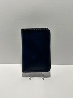 Hand Dyed Blue Leather Bifold Wallet Hand Stitched - 6 Card Slots 2 Hidden Slots