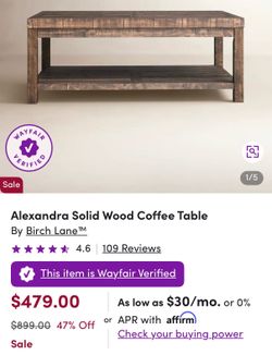 Farmhouse/rustic/vintage vibe* Brand new solid wood coffee table / already assembled