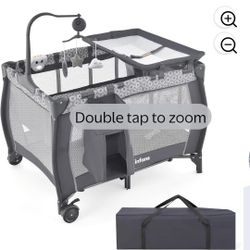 INFANS 3 in 1 Pack and Play, Portable Travel Baby Crib Bassinet with Detachable Mattress, Newborn Changing Table, Foldable Playpen with Carry Bag and 