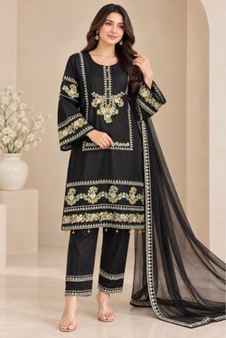 Linen embroidered 3pc dress on clearance