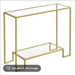 Gold Metal and Glass Console Table with Shelf
