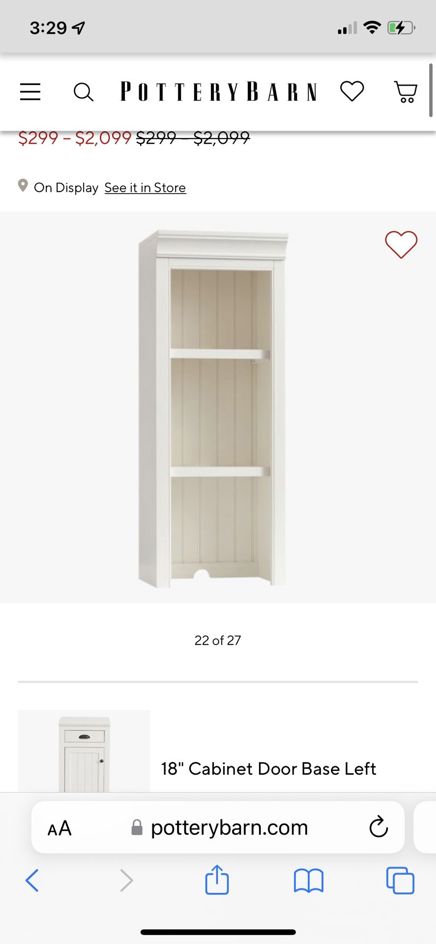 Pottery Barn Aubrey collection White 18" W x 48" H x 14”D Bookcase HUTCH ONLY.