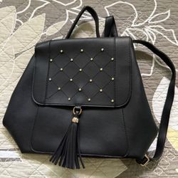 Black w Gold Studded detail & Tassel Backpack/Purse