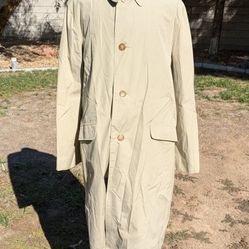 Vintage SEARS Perma-Prest Canvas Trench Long Coat Medium Tan w/Plaid Lining GUC