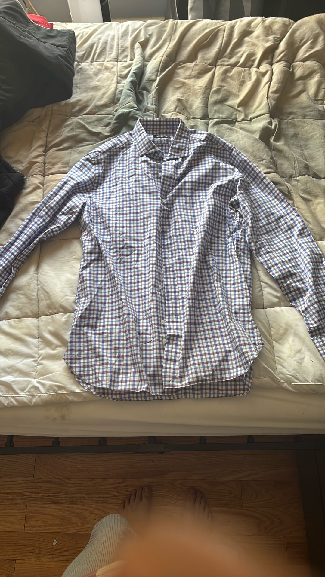 PAUL STEWART Made in Italy Size Large 100% Linen Mens Sport Shirt Pastel Checks