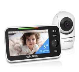 HelloBaby No WiFi Baby Monitor HB6550 5" Screen 30-Hour Battery Pan-Tilt-Zoom Video Upgrade with Camera and Audio, Night Vision, VOX, 2-Way Talk