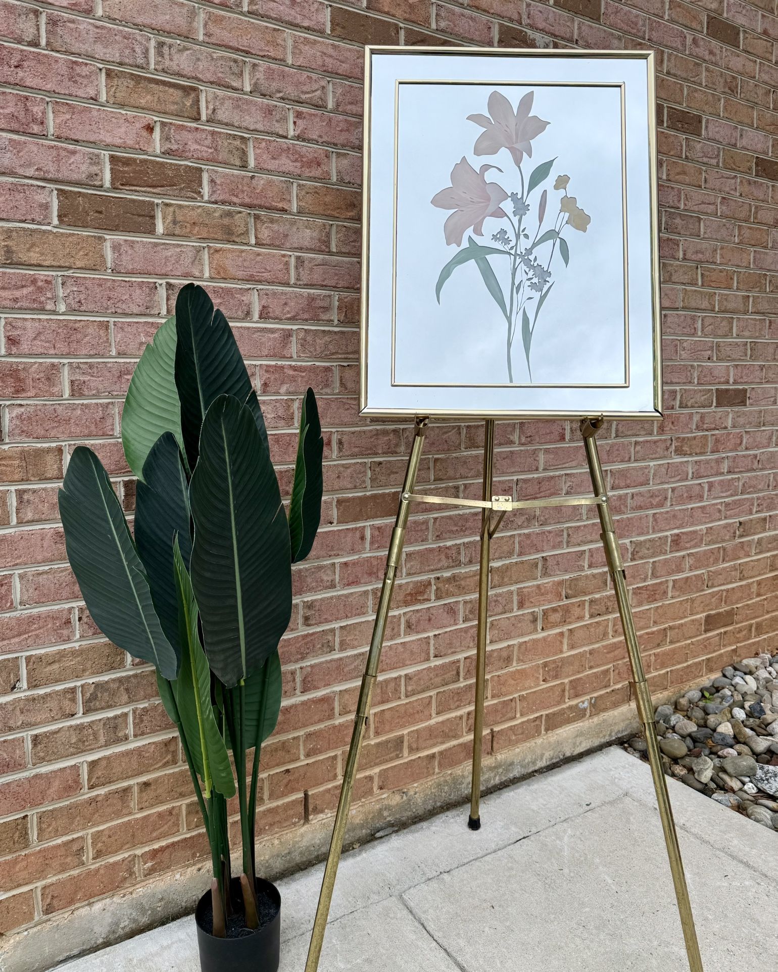 Etched Floral Vintage Mirror with Brass Frame