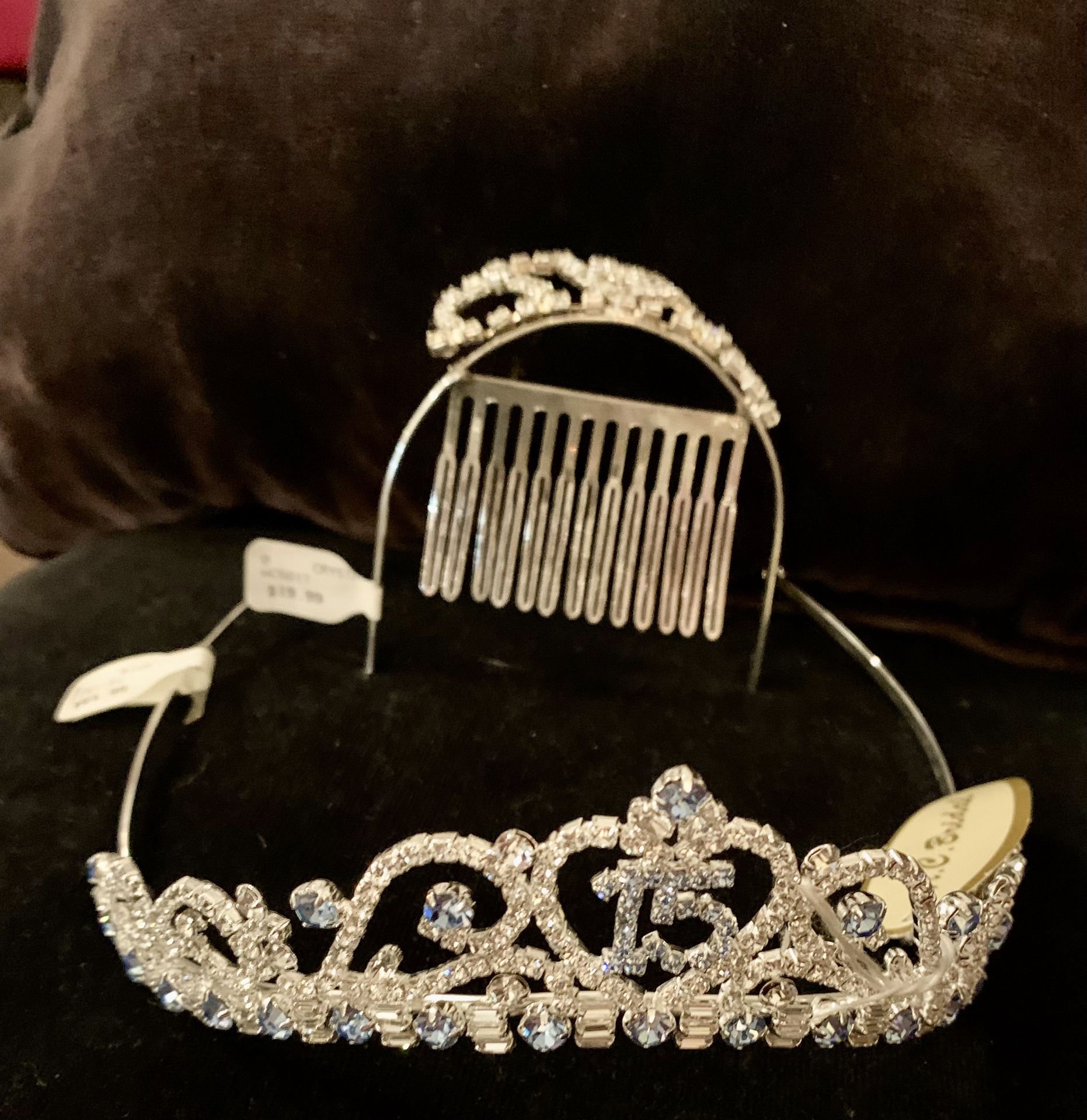 Crown Set For Quinceanera White And Blue Glass Rhinestones