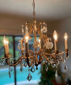 Antique brass 8 light vintage crystal chandelier