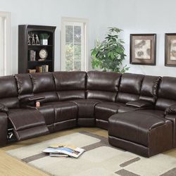 Brown Faux Leather Motion Sectional Sofa With Chaise 