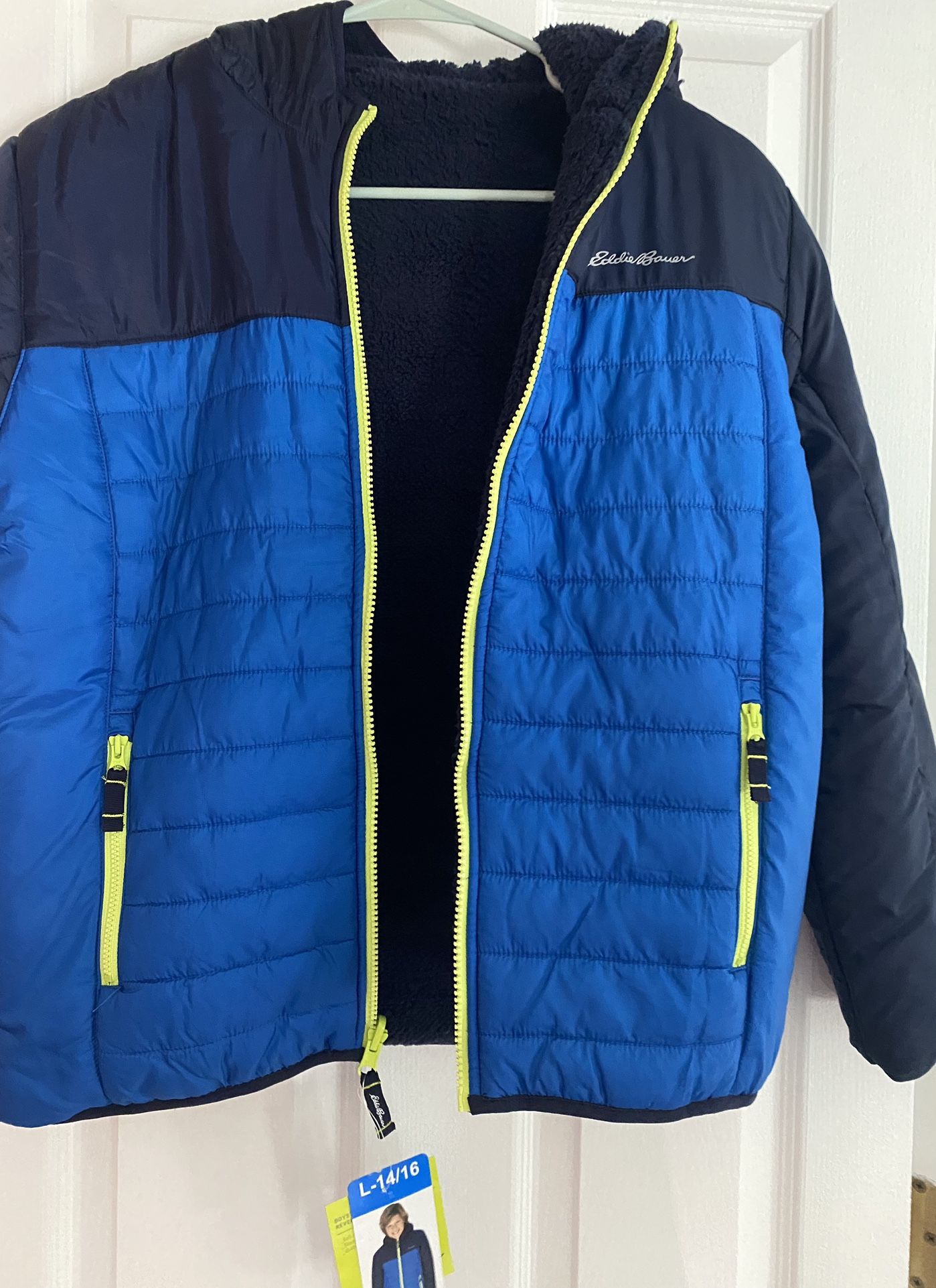 New Eddie Bauer Boys Color Sherpa Fleece Reversible Jacket