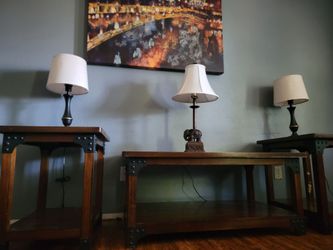 3-Piece Wood and Metal Coffee and End Table Set