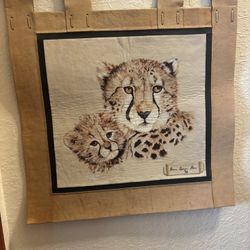 Mother Cheetah And Her Cub On Leather 20.00