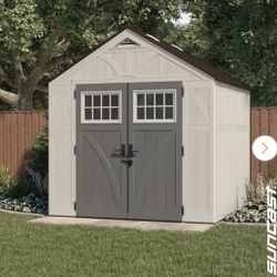 Suncast Tremont 8 ft. W x 7 ft. D Plastic Resin Storage Shed with Floor (56 sq. ft.) in Vanilla (Beige)